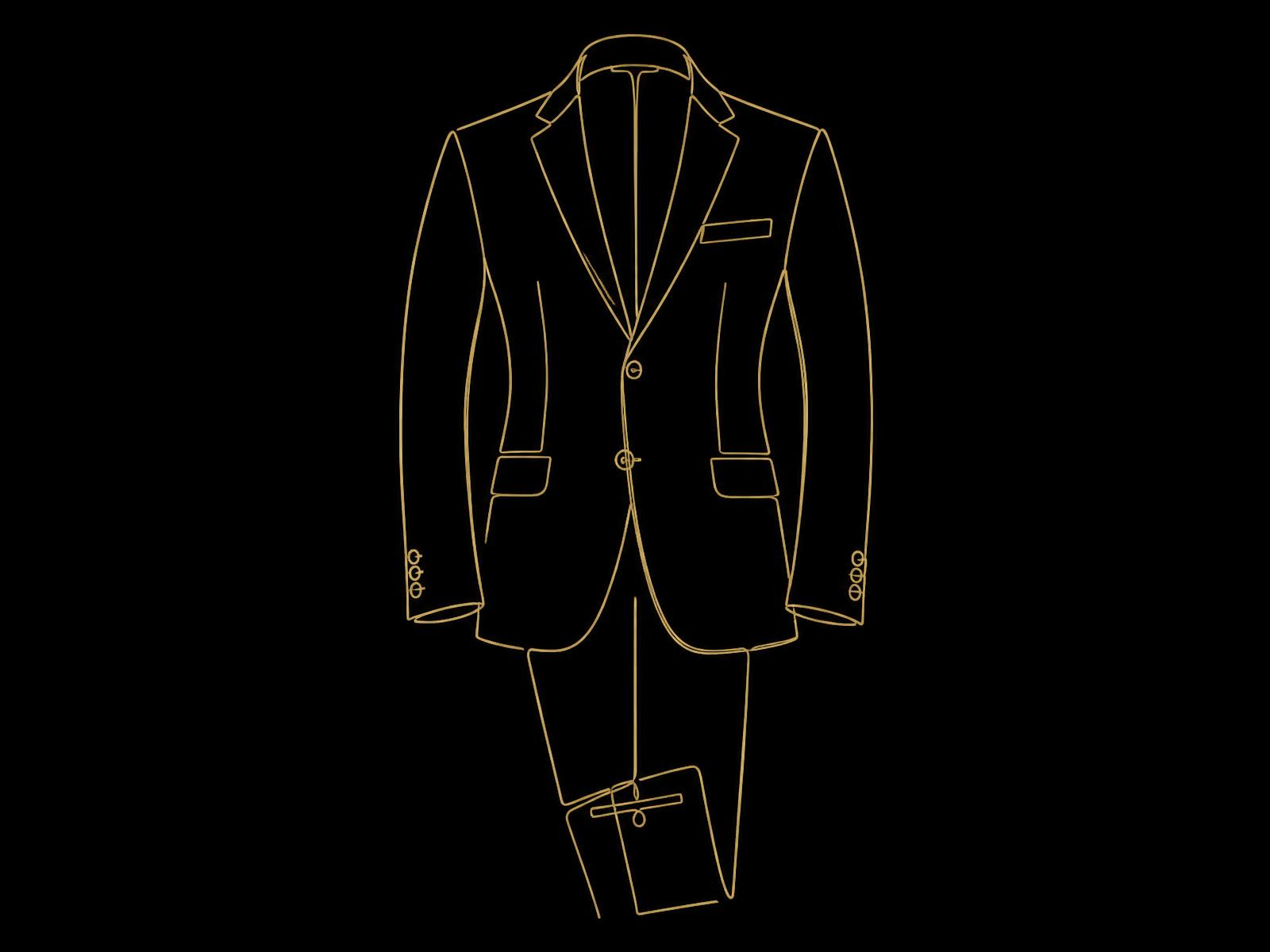 Gold line drawing of a bespoke two-piece suit